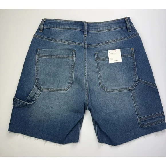 VIGOSS Women's Carpenter Denim Jean Shorts Size 27 Raw Hem Stretch High Waisted - Picture 2 of 8